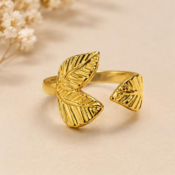 18K Gold Plated Leaf Design Adjustable Ring