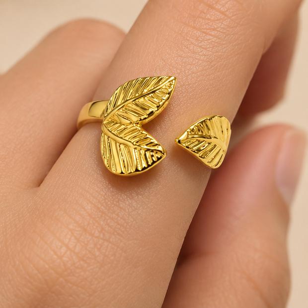 18K Gold Plated Leaf Design Adjustable Ring