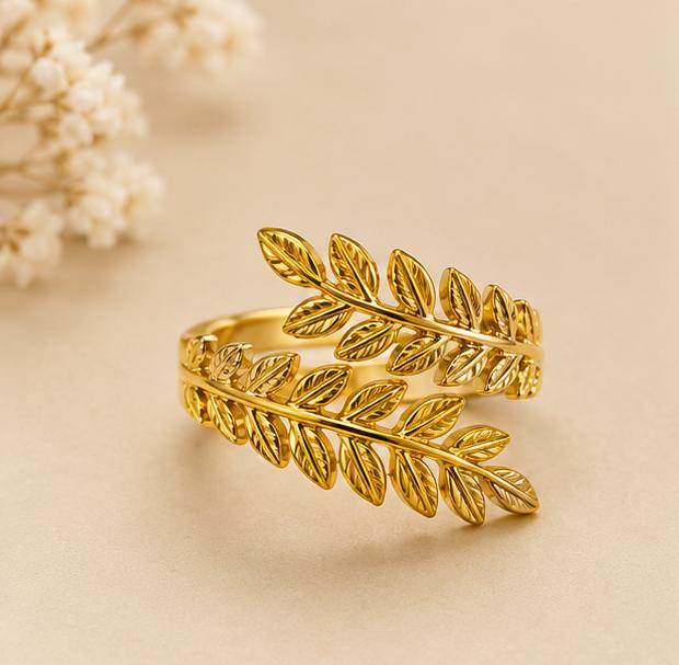18K Gold Plated Leaf Branch Adjustable Ring