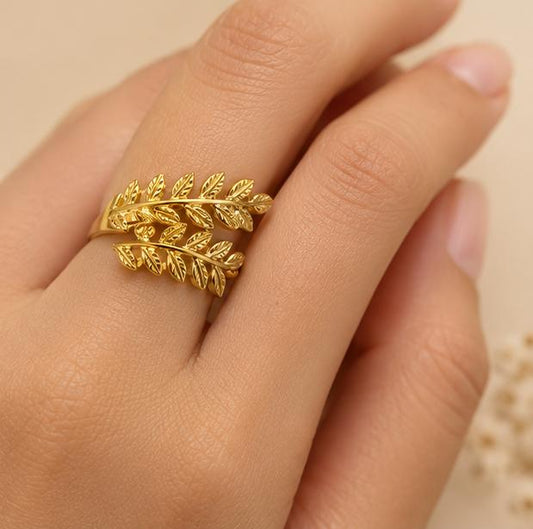 18K Gold Plated Leaf Branch Adjustable Ring
