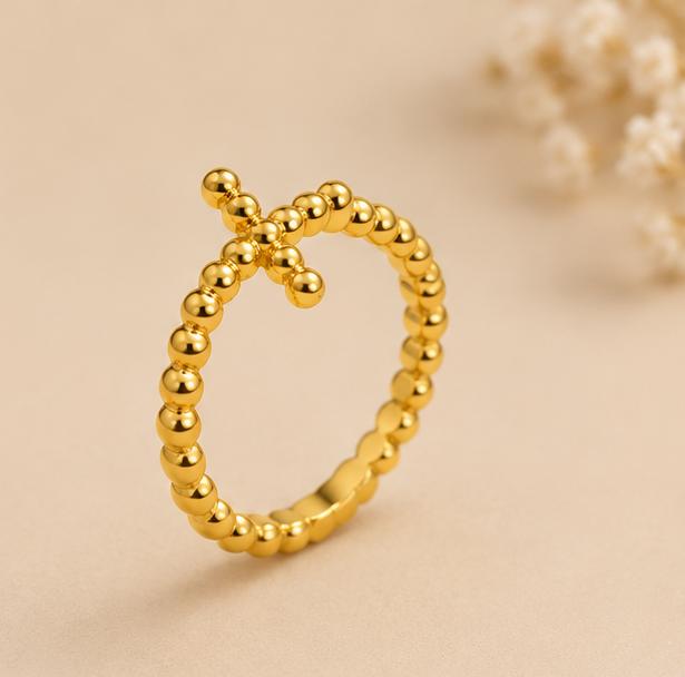18K Gold Plated Beaded Cross Ring
