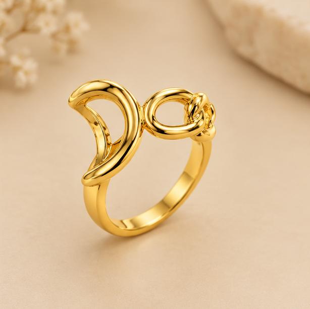 18K Gold Plated Crescent Moon and Loop Design Ring