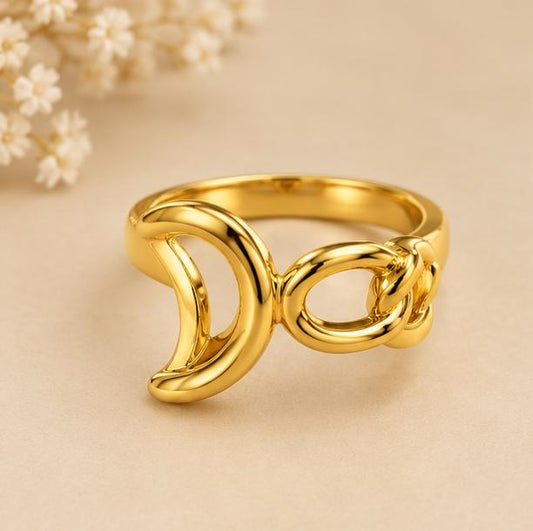 18K Gold Plated Crescent Moon and Loop Design Ring