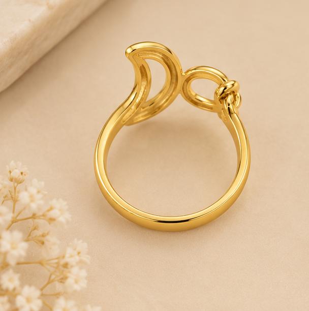 18K Gold Plated Crescent Moon and Loop Design Ring