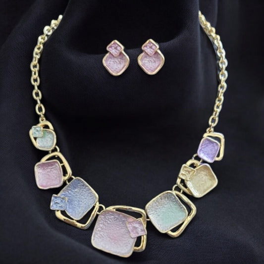 Multi colour Block Metallic Necklace