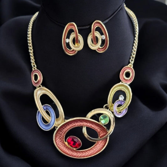 Multi Colour Metallic Necklace & Earrings Set