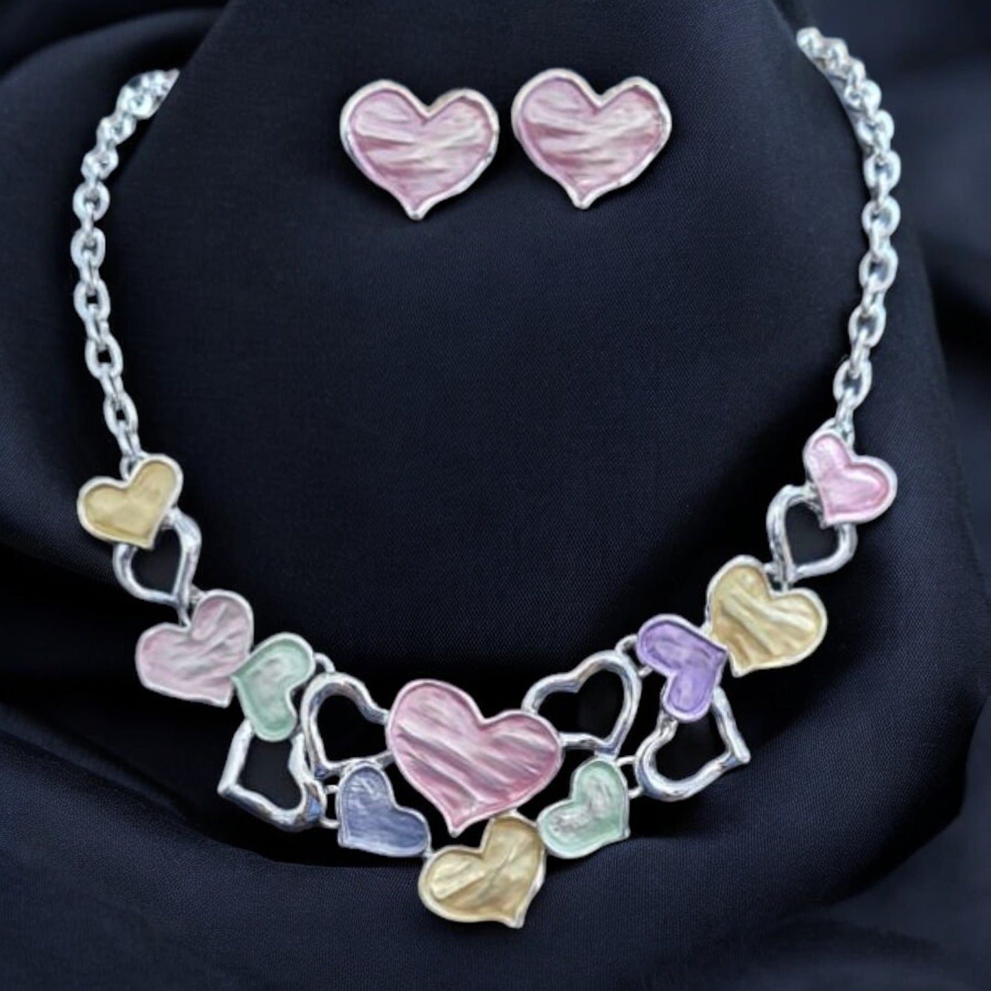 Multi colour Heart Shaped  Metallic Necklace & Earring