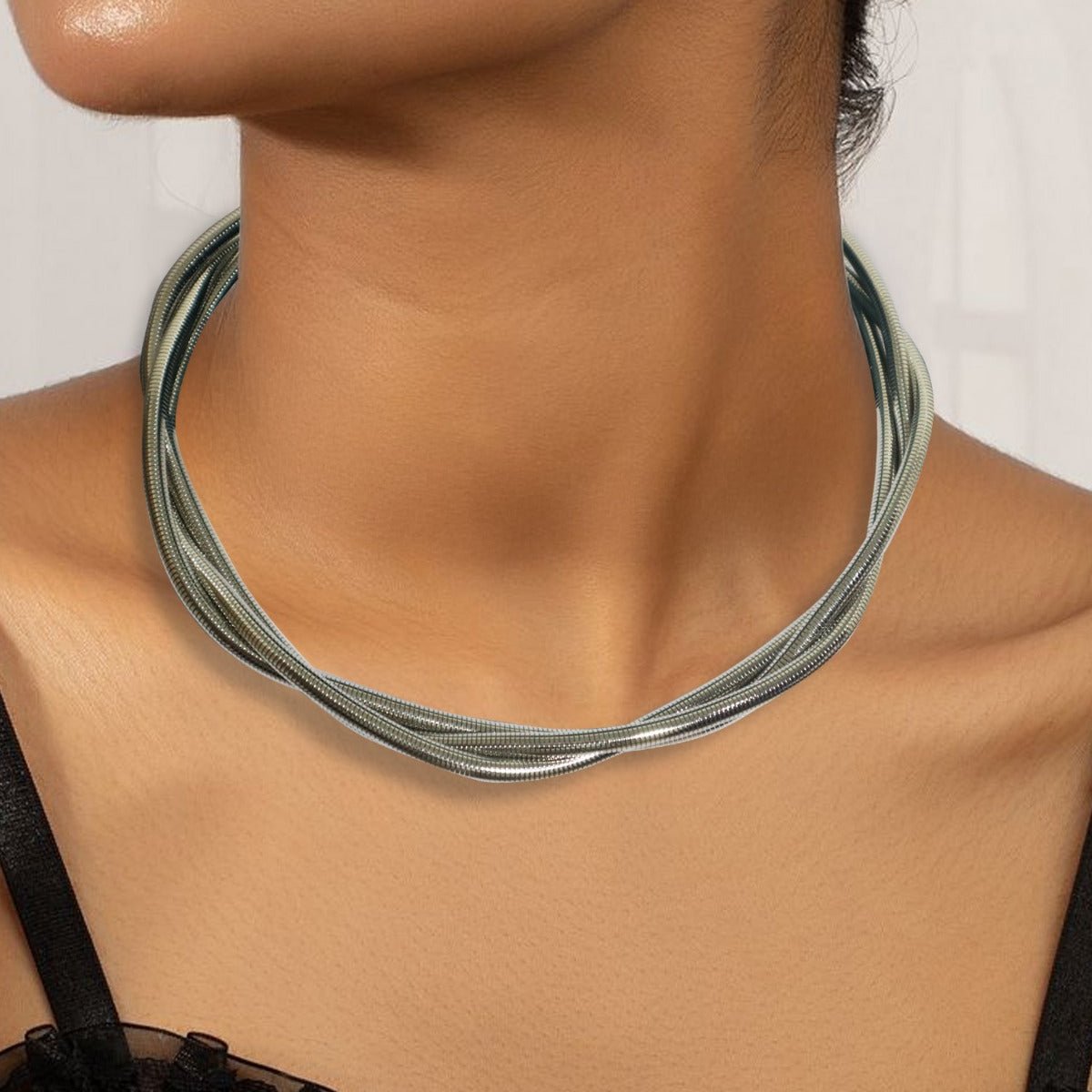 Silver Triple Line Wrap Choker Necklace