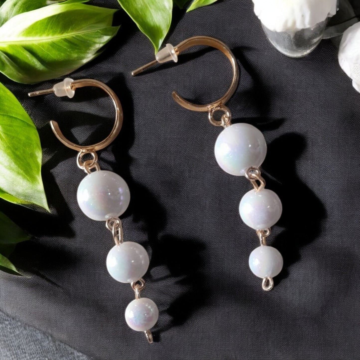 White Long Pearl Drop Earrings