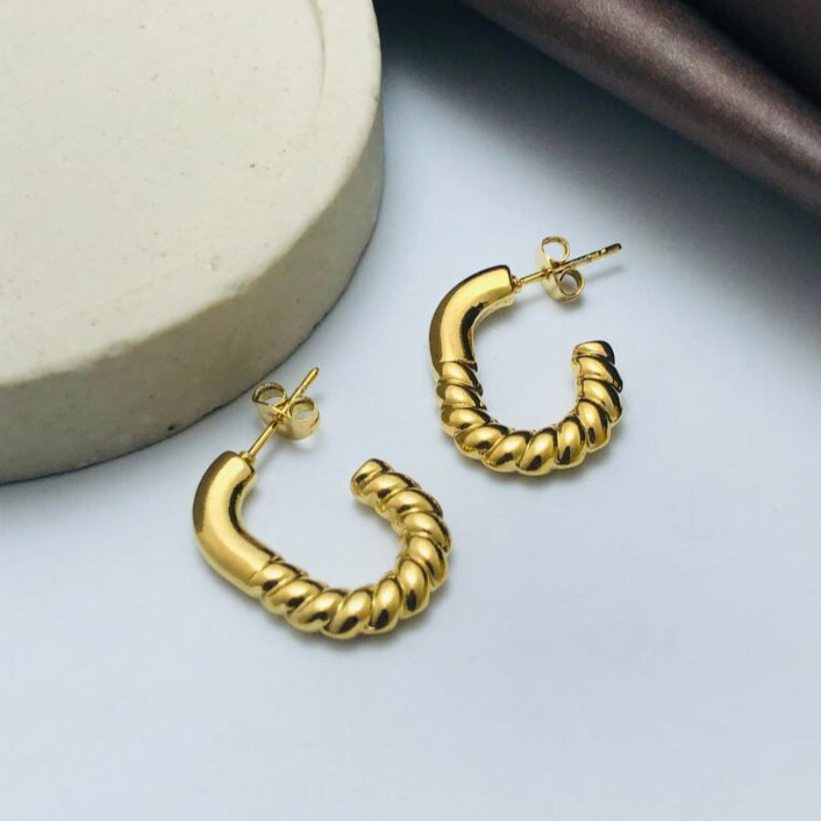 Anti Tarnish Half Hoop Golden Earrings