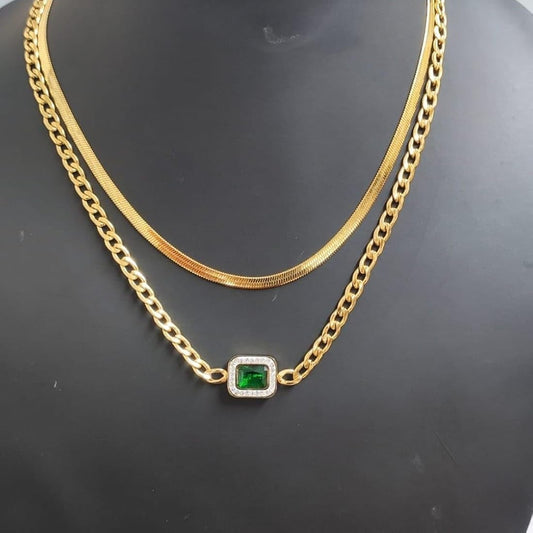 Green Stone Link Set Necklace