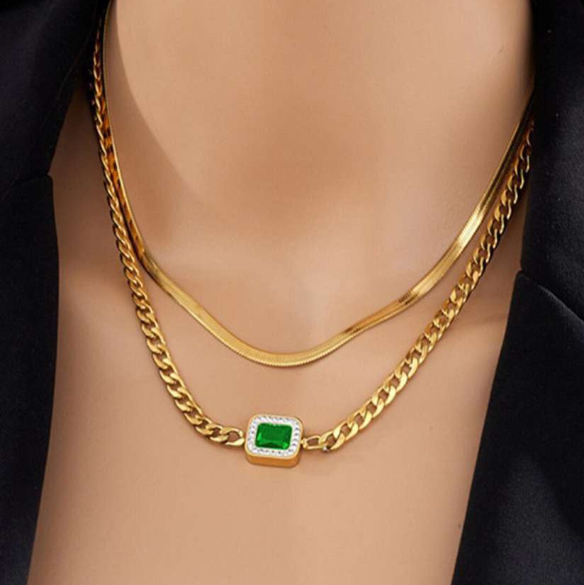 Green Stone Link Set Necklace