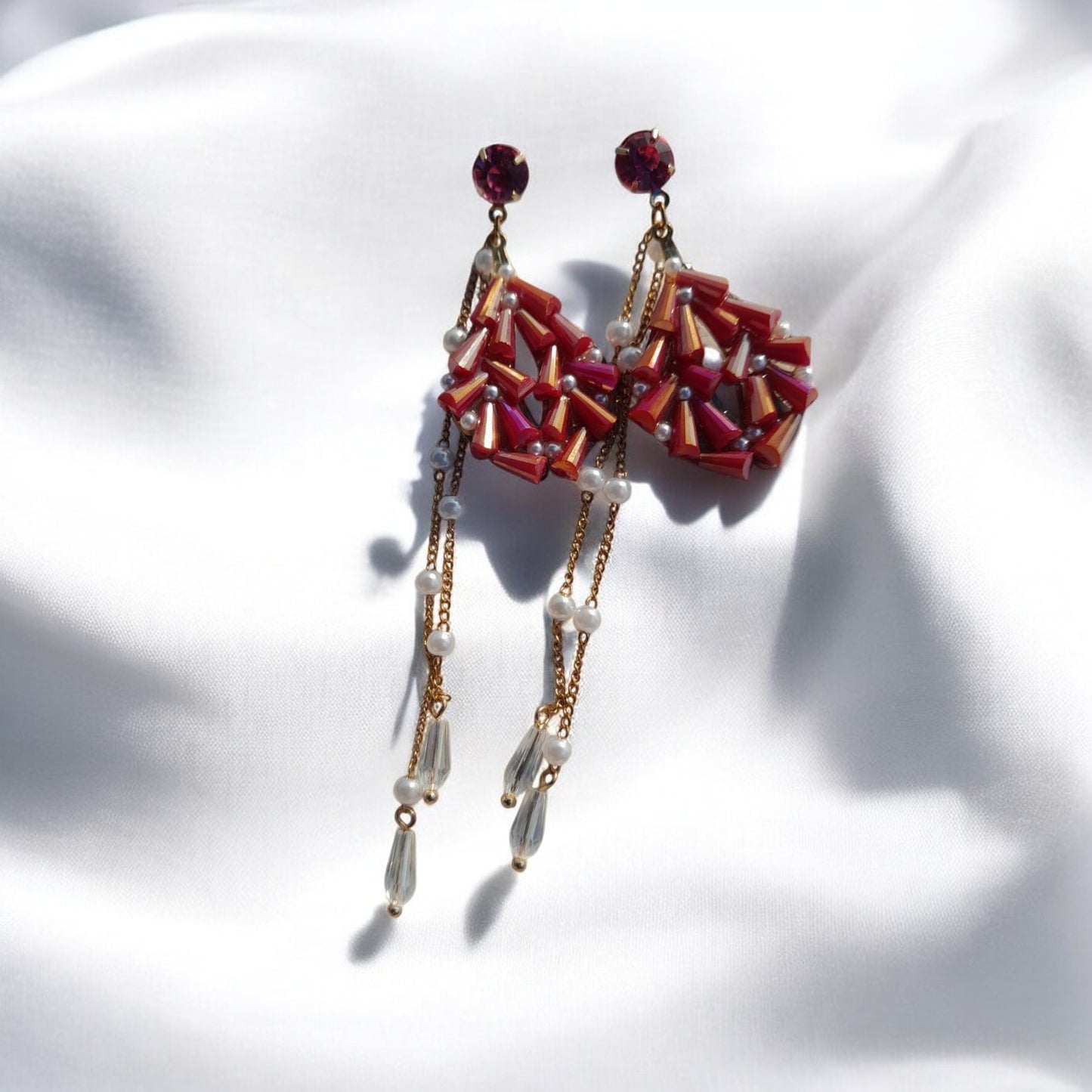 Red Contemporary Drop Earrings