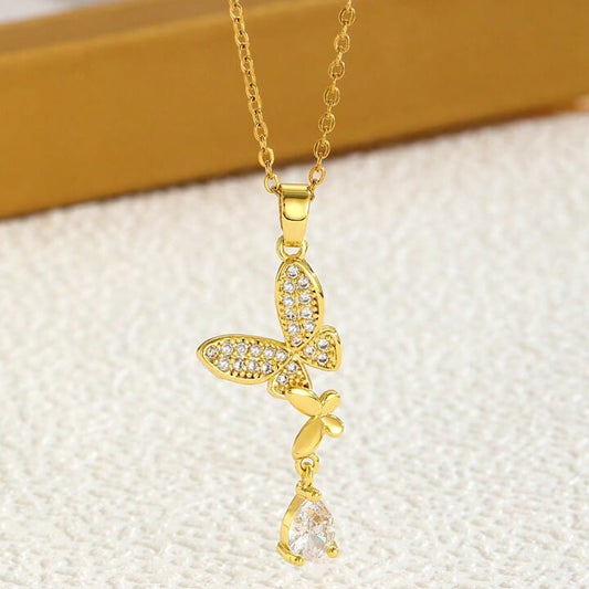 18K Gold Planted Butterfly Necklace