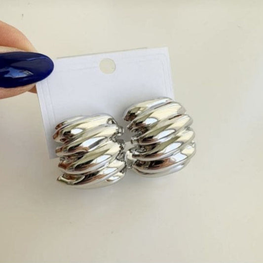 Silver Colour Wrinkled Metal Half Stud Earring