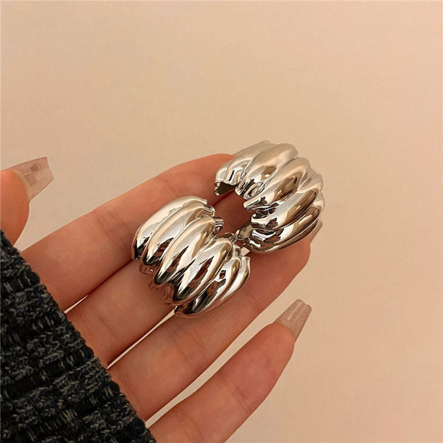 Silver Colour Wrinkled Metal Half Stud Earring