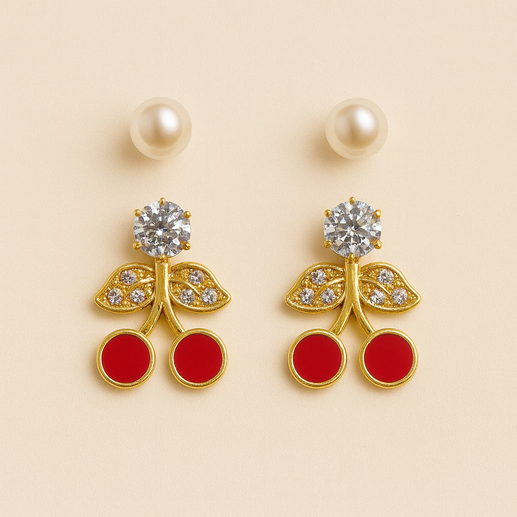 Red Cherry Pearl Set of Two Earrings