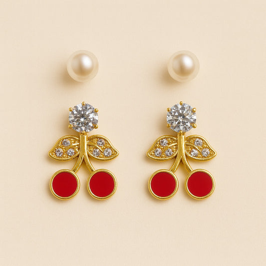 Red Cherry Pearl Set of Two Earrings