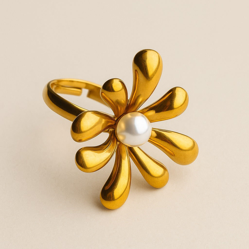 18K Gold Plated Wildflower Sparkle Ring for Women