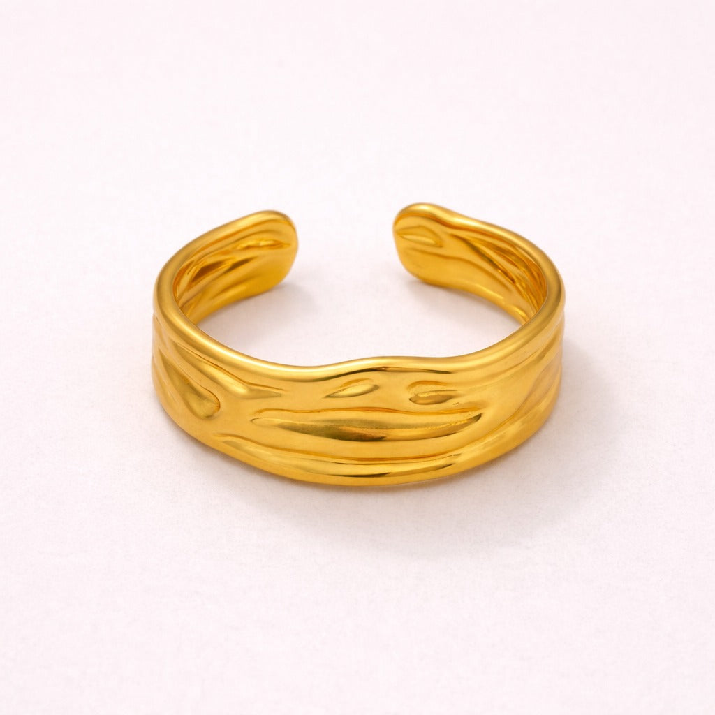 18k Gold Plated Hammered Wave Ring