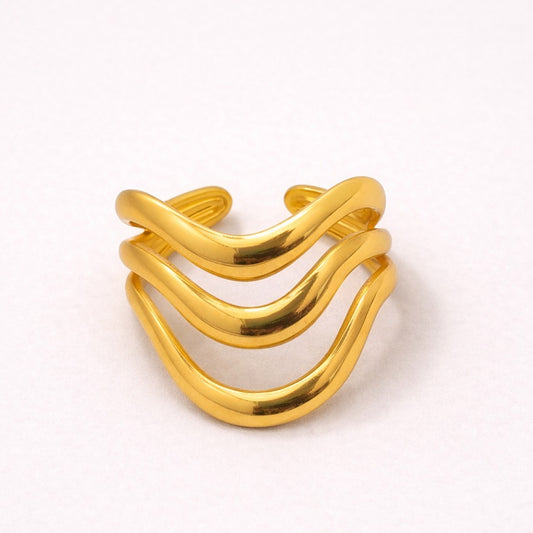 18k Gold Plated Ripple Wave Resizable Ring
