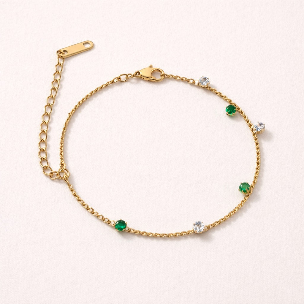 Minimal Green Stone Gold Chain Bracelet