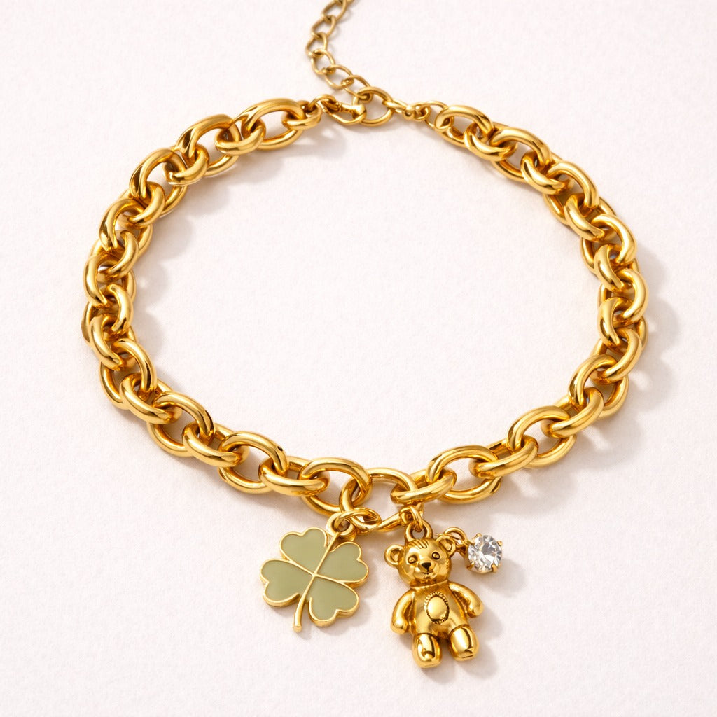 Teddy Bear Charm Gold Bracelet