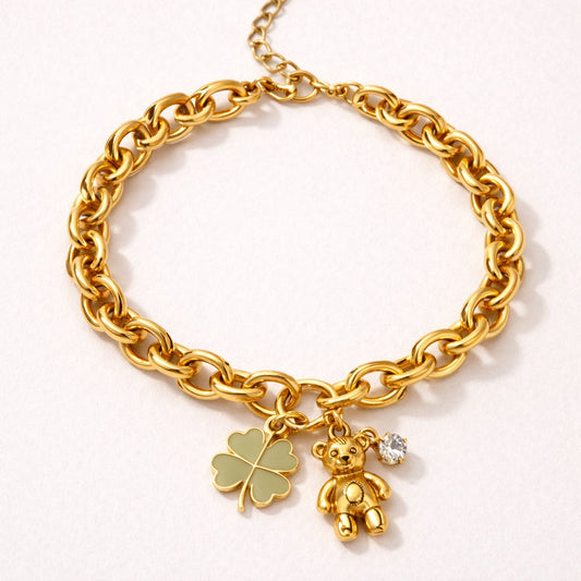 Teddy Bear Charm Gold Bracelet