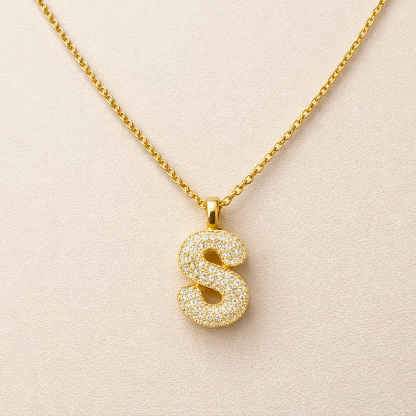 Sparkling 18K Gold Plated S Letter Necklace