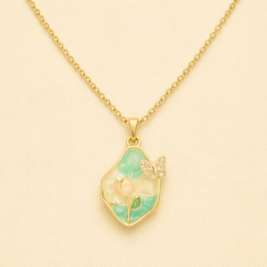 Luxury Pastel Enamel Flower Gold Plated Necklace