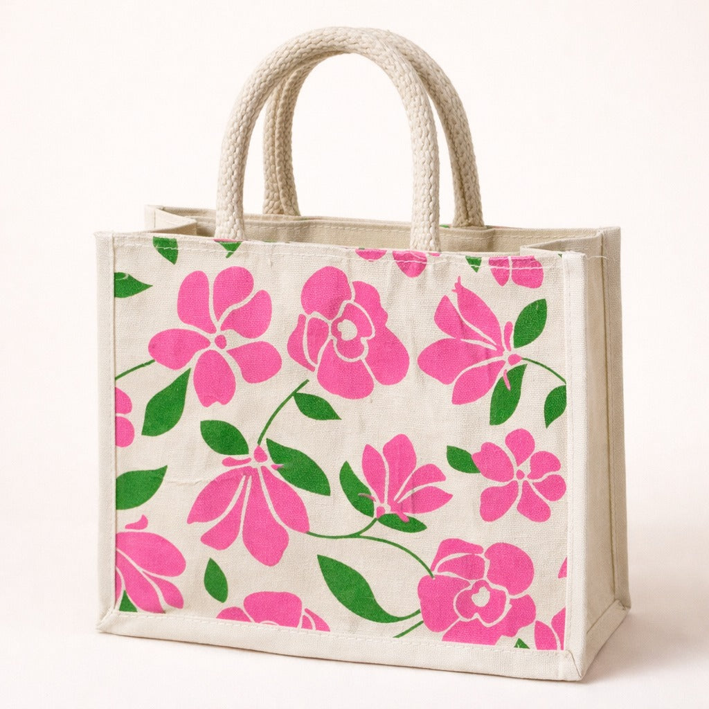 Bright Flower Design Eco-Friendly Jute Bag
