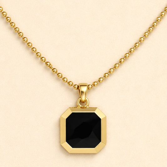 Men - 18K Gold Plated Octagon Black Pendant Necklace