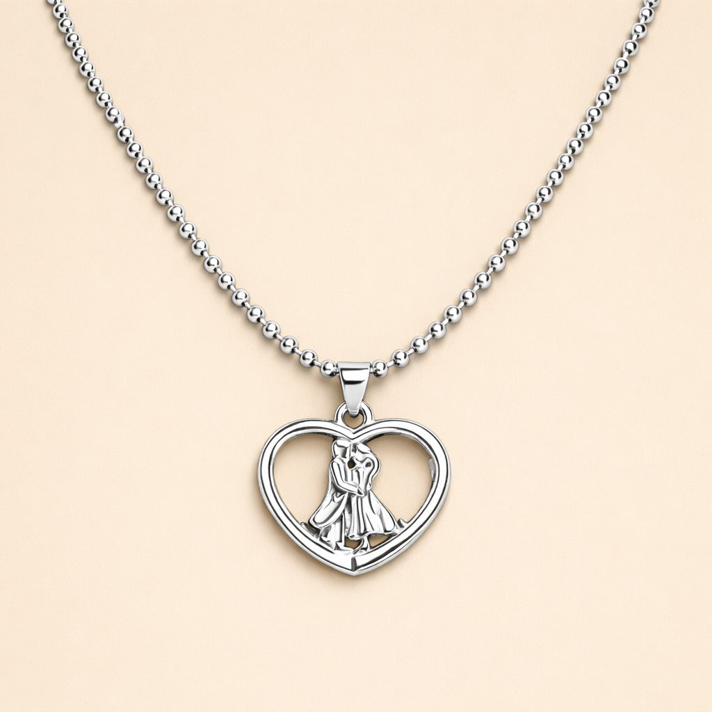 Unisex Romantic Couple Heart Hug Pendant Necklace