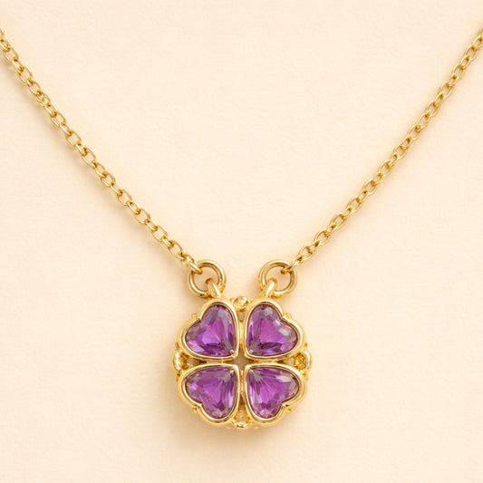 18K Gold Plated Purple Clover Pendant Necklace