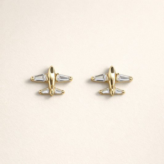 18K Gold Plated Airplane Crystal Stud Earrings