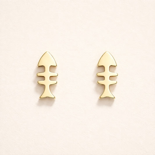 18K Gold Plated Fish Bone Stud Earrings