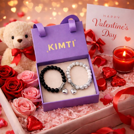 Black White Beads Couple Heart Bracelet