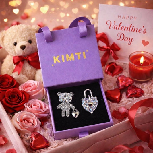 Silver Bear and Heart Lock Earrings