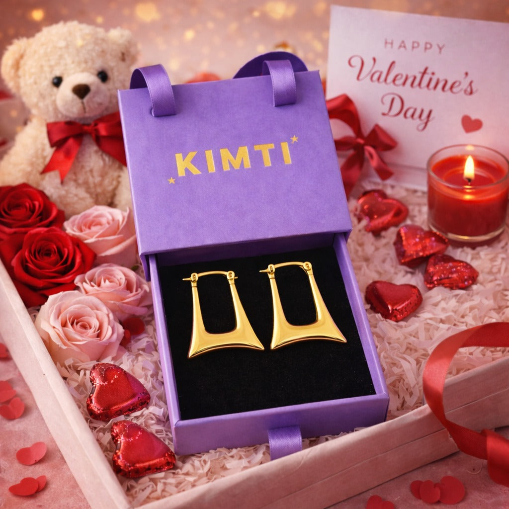 18K Gold Plated  Trapezoid Thick Hoop  Earring