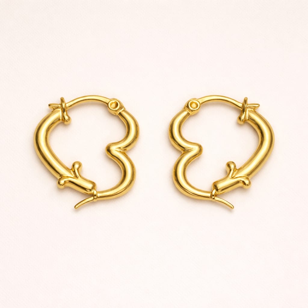18k gold plated Heart Anti Tarnish Hoop Earring