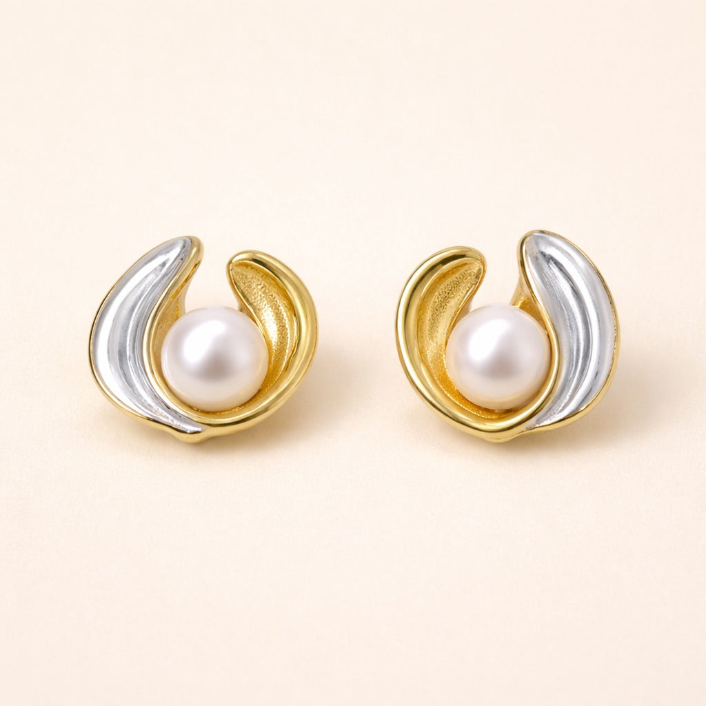 Dual Tone Pearl Designer Earrings