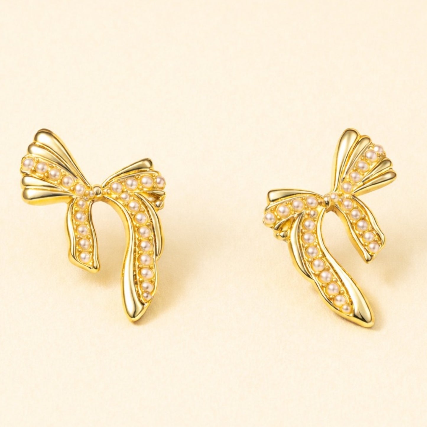 18k Plated Golden Bow Pear Earrings