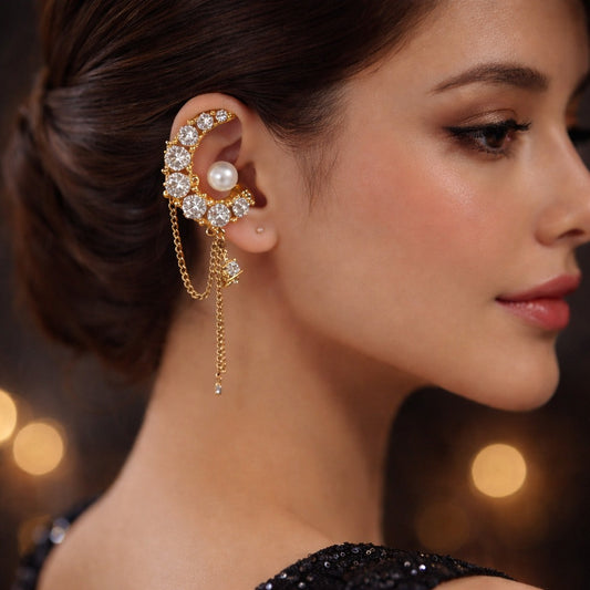 Luxury Diamond Style Ear Cuff with Chain Drop