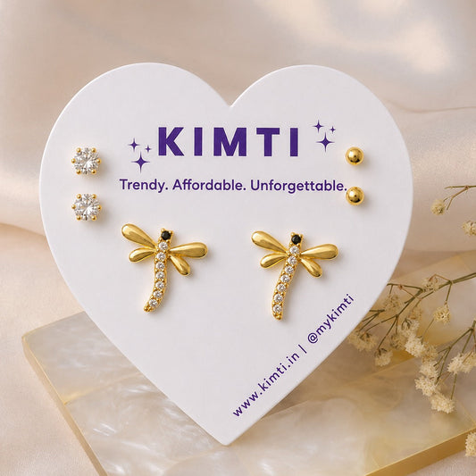 KIMTI Tiny Dragonfly Glam Combo Card Studs Earring
