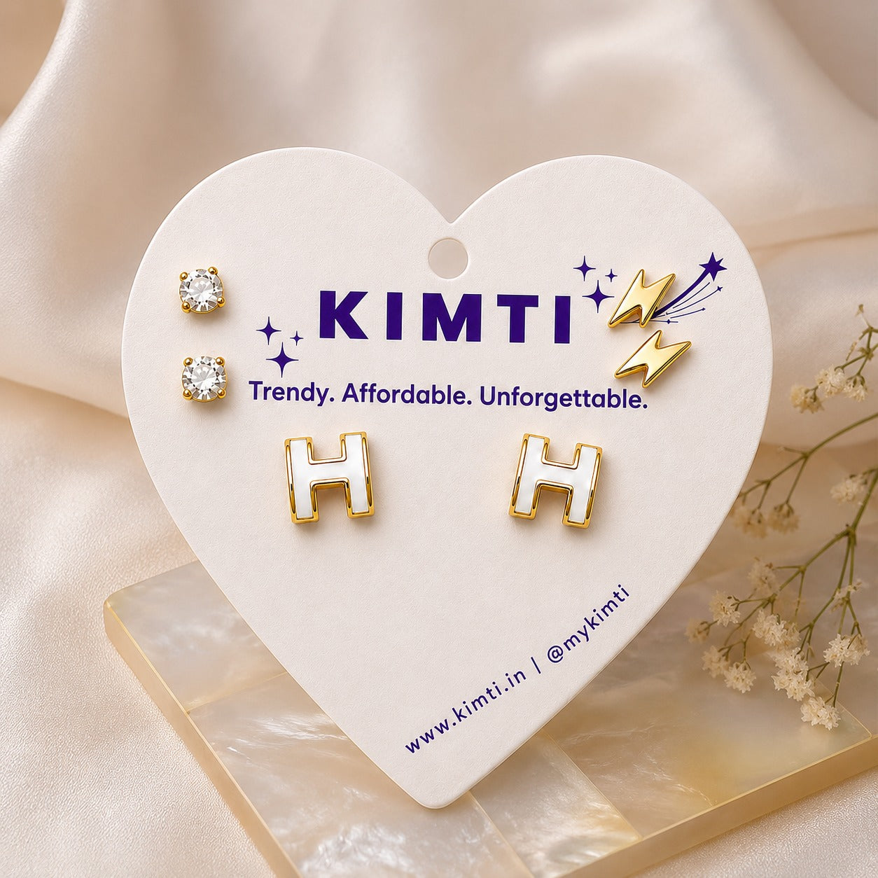 KIMTI Luxe Letter H Glam Combo Stud Earrings