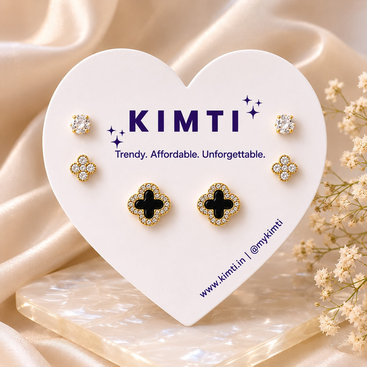 KIMTI Midnight Clover Luxe Combo Stud Earrings