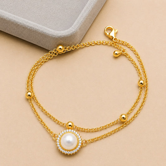 18K Gold Plated Celeste Pearl Chain Bracelet