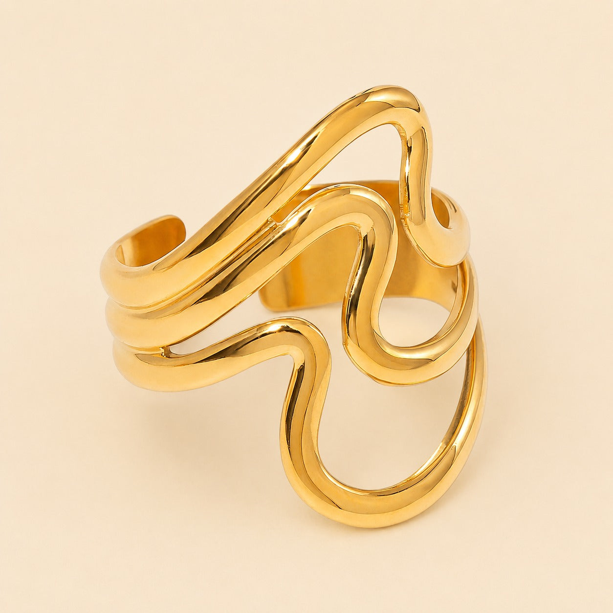 18K Gold Plated Golden Wave Adjustable Ring