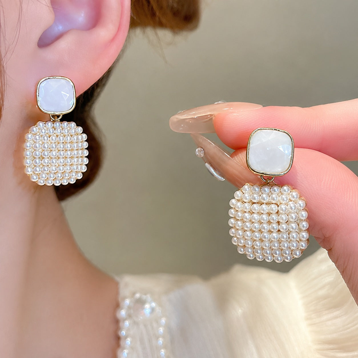 Pearl Mosaic Statement Earrings