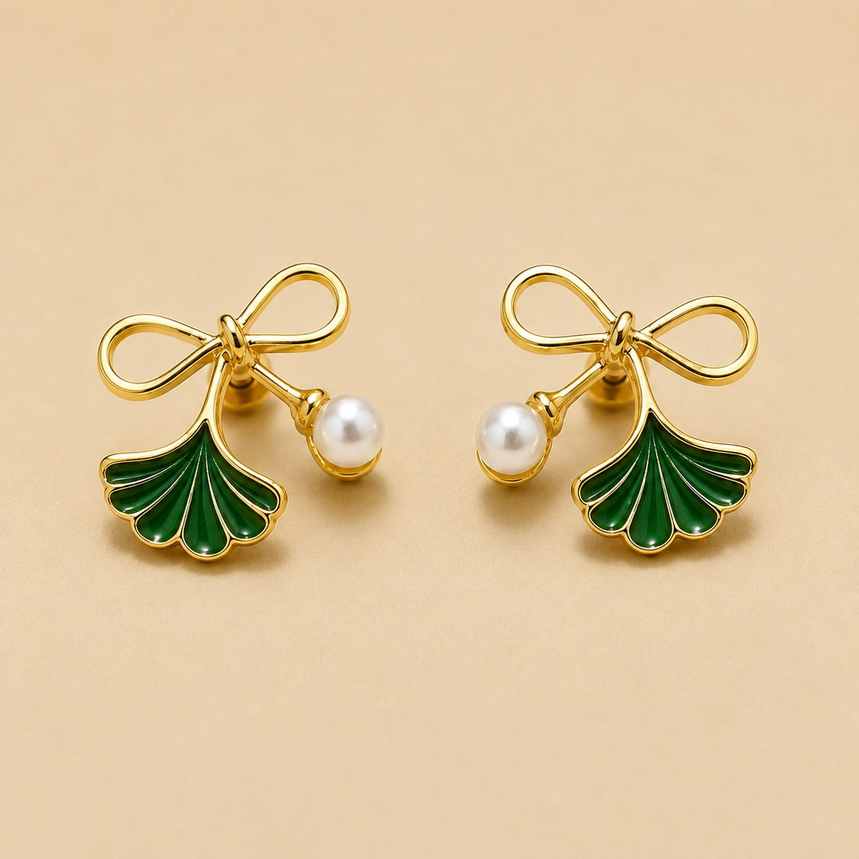 Pearl & Emerald Ribbon Earrings